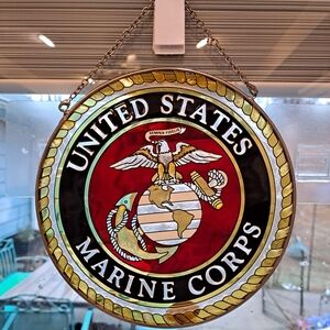 Artisan Handpainted Glass Art US Marine Corp Semper Fidelis Suncatcher